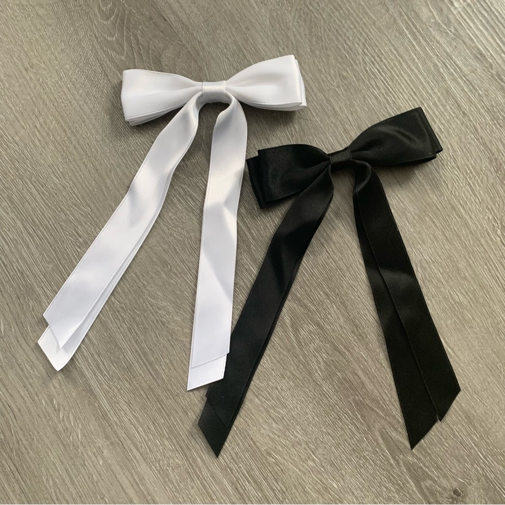 2 Silky Satin White and Black Hair Bows Brand New without Tags!!